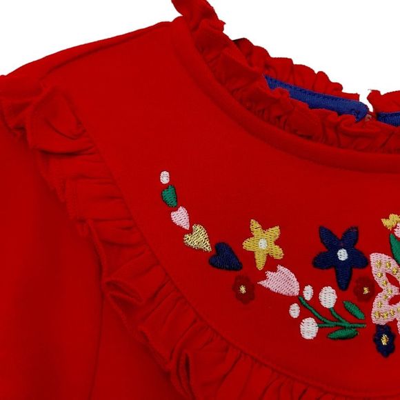 Mini Boden Dress Girls 4-5Y Red Embroidered Floral Pleated Ruffles Cotton Blend - Picture 4 of 11